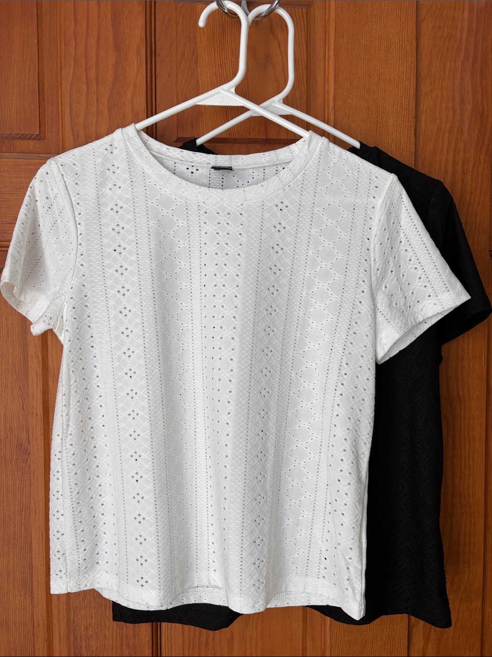Set of 2 SHEIN Women's Eyelet Short-Sleeve Top - White & Black. Size M